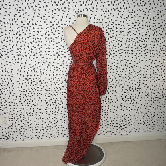 Michelle Mason Spice Leopard Animal Print Silk Asymmetrical Wrap Dress - Picture 8 of 12
